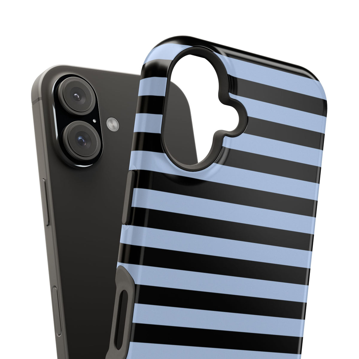 Faded Blue and Black Stripes MagSafe Tough iPhone Case