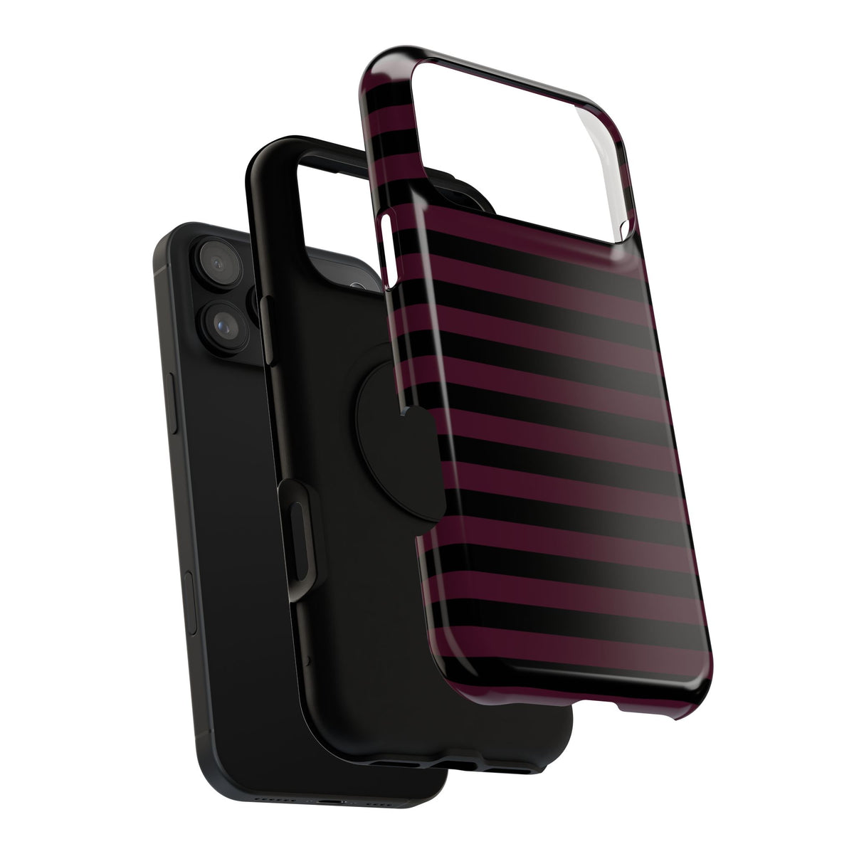 Burgundy and Black Stripes MagSafe Tough iPhone Case