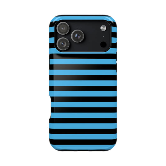 Blue and Black Stripes MagSafe Tough iPhone Case
