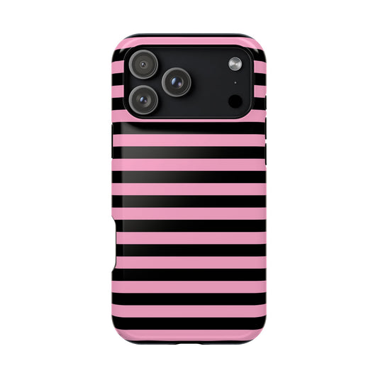 Light Pink and Black Stripes MagSafe Tough iPhone Case