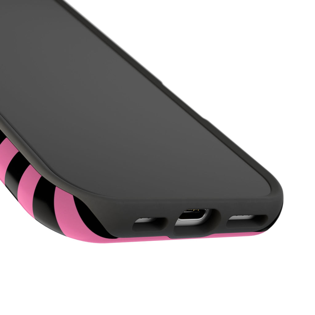 Pink and Black Stripes Tough iPhone Case