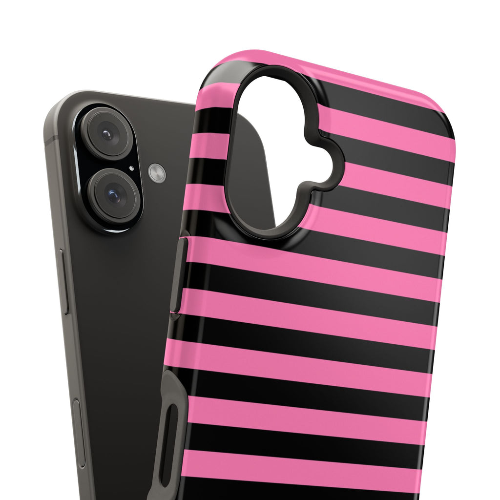 Pink and Black Stripes Tough iPhone Case