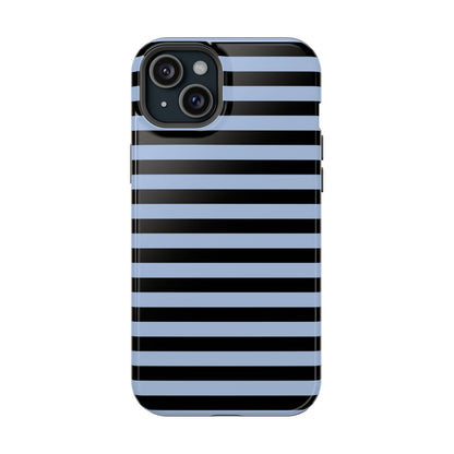 Faded Blue and Black Stripes MagSafe Tough iPhone Case