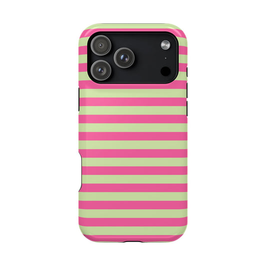 Pink and Green Stripes MagSafe Tough iPhone Case