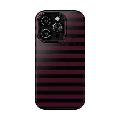 Burgundy and Black Stripes MagSafe Tough iPhone Case