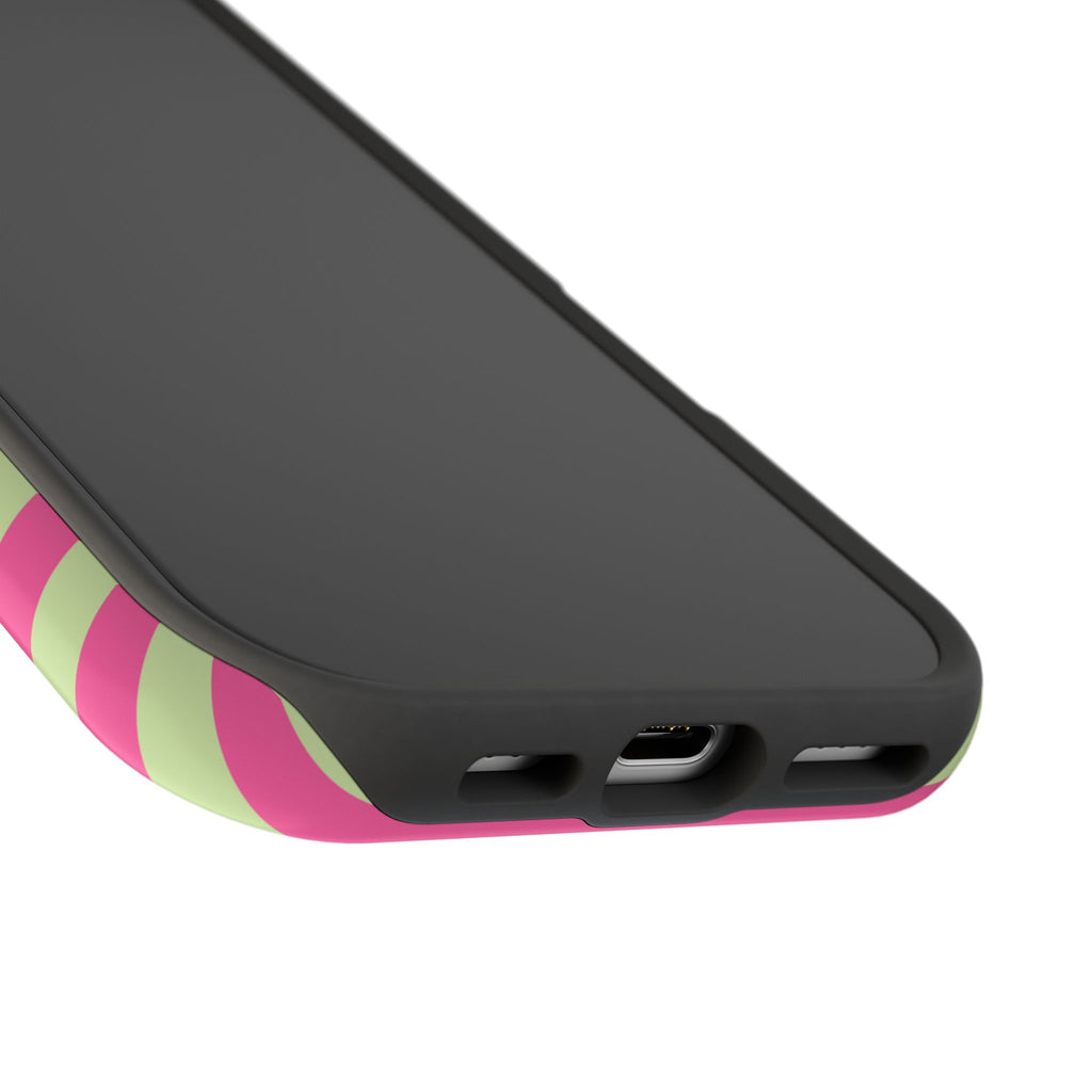 Pink and Green Stripes Tough iPhone Case