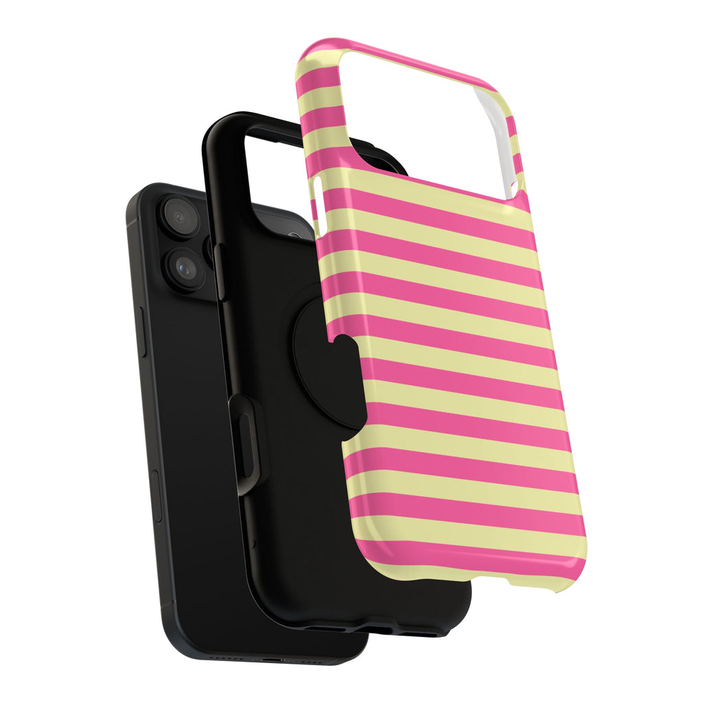 Yellow and Pink Stripes Tough iPhone Case