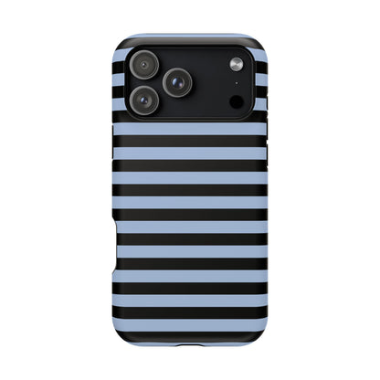 Faded Blue and Black Stripes MagSafe Tough iPhone Case