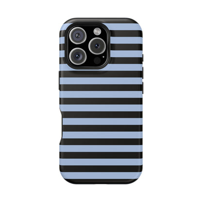 Faded Blue and Black Stripes MagSafe Tough iPhone Case