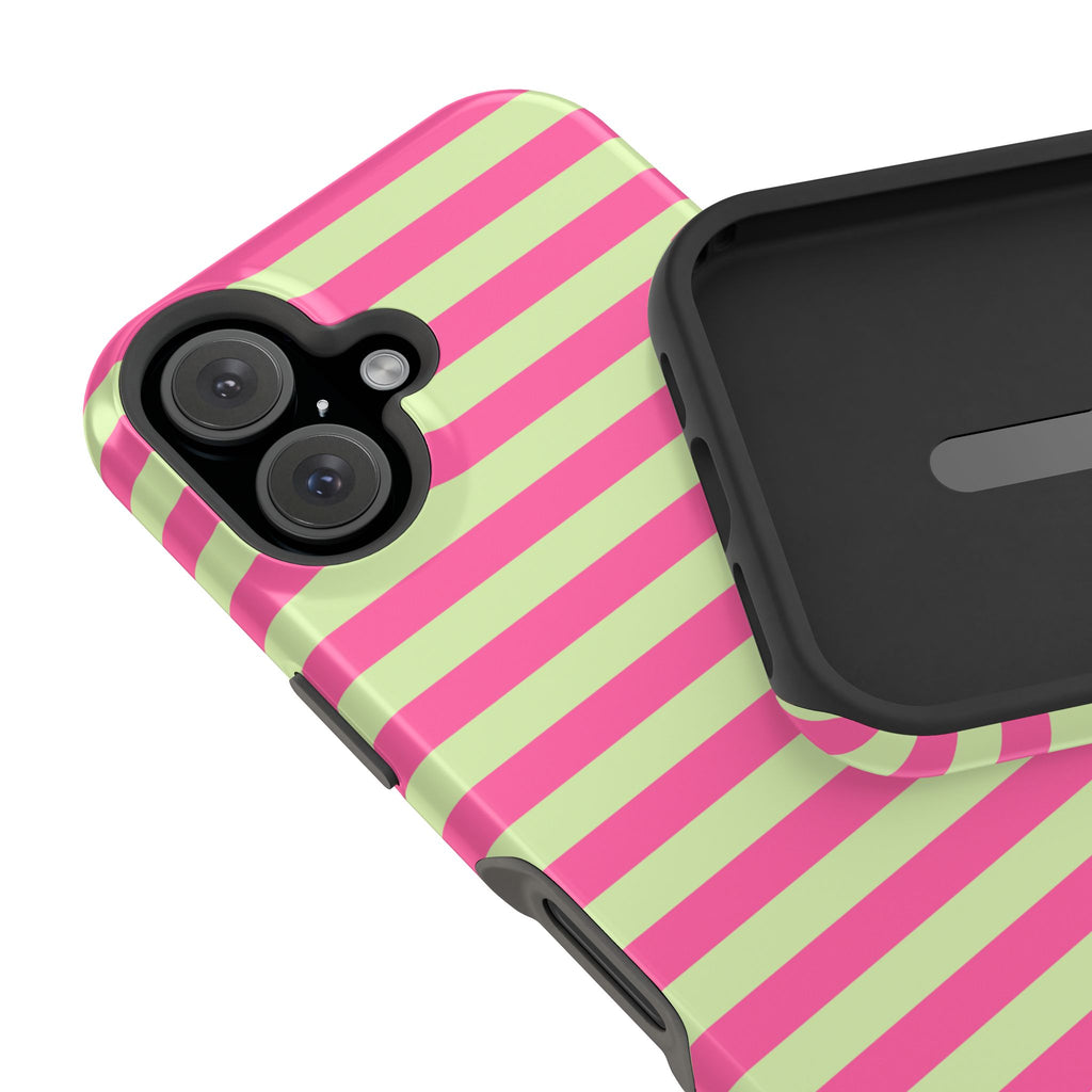 Pink and Green Stripes Tough iPhone Case
