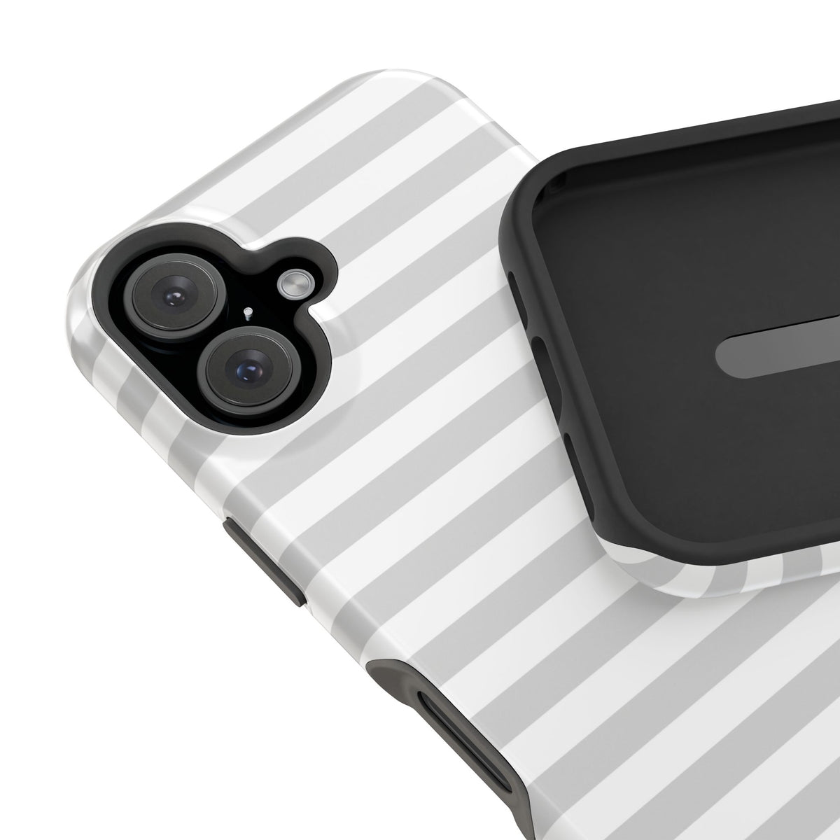 White and Grey Stripes MagSafe Tough iPhone Case
