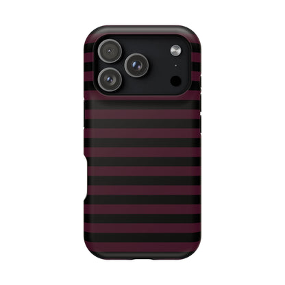 Burgundy and Black Stripes MagSafe Tough iPhone Case