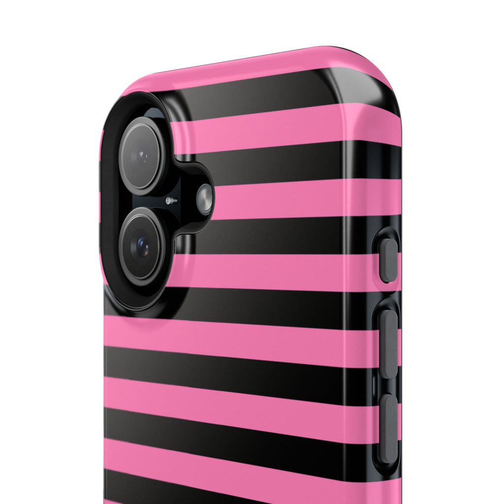 Pink and Black Stripes Tough iPhone Case
