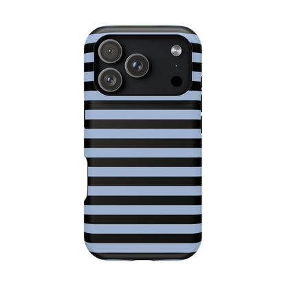 Faded Blue and Black Stripes MagSafe Tough iPhone Case