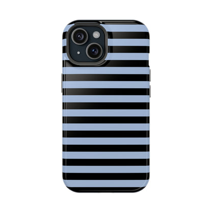 Faded Blue and Black Stripes MagSafe Tough iPhone Case