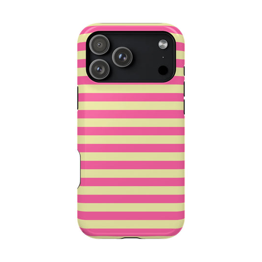 Yellow and Pink Stripes MagSafe Tough iPhone Case