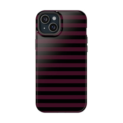Burgundy and Black Stripes MagSafe Tough iPhone Case