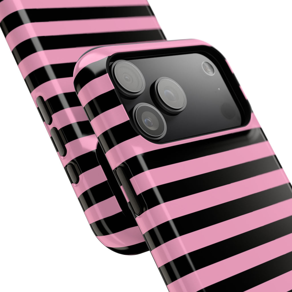 Light Pink and Black Stripes Tough iPhone Case