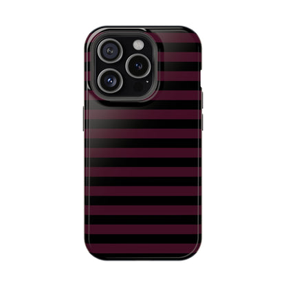 Burgundy and Black Stripes MagSafe Tough iPhone Case