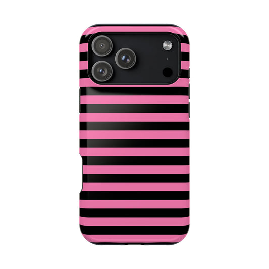 Pink and Black Stripes MagSafe Tough iPhone Case