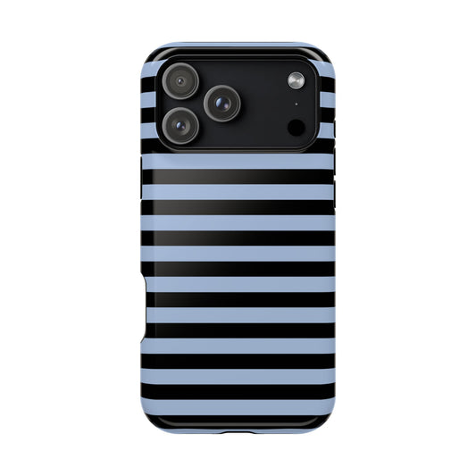 Faded Blue and Black Stripes MagSafe Tough iPhone Case