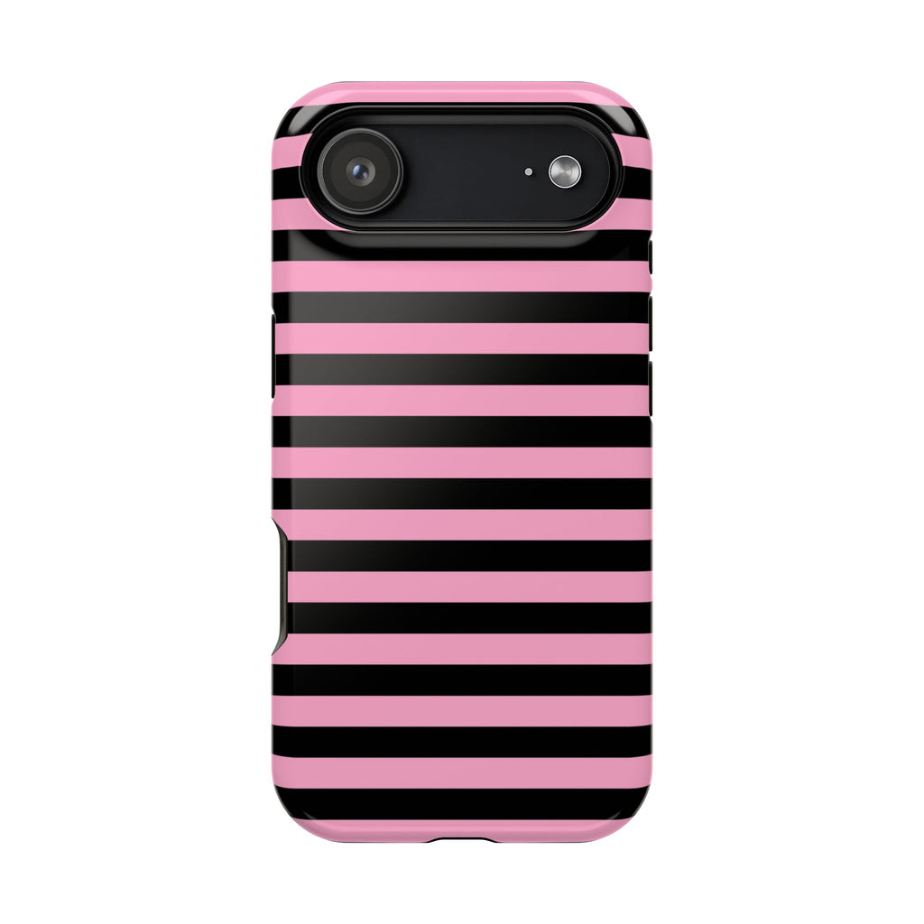 Light Pink and Black Stripes Tough iPhone Case