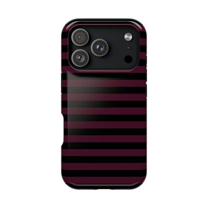 Burgundy and Black Stripes MagSafe Tough iPhone Case