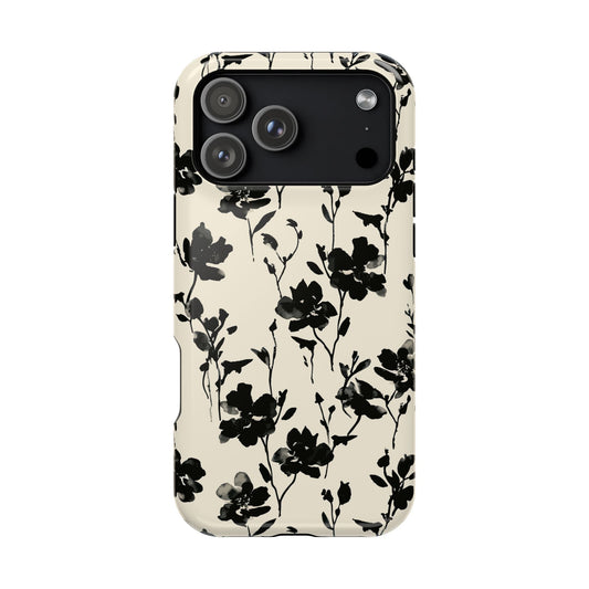 Black Bloom MagSafe Tough iPhone Case