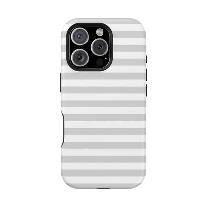 White and Grey Stripes MagSafe Tough iPhone Case