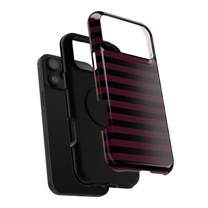 Burgundy and Black Stripes MagSafe Tough iPhone Case
