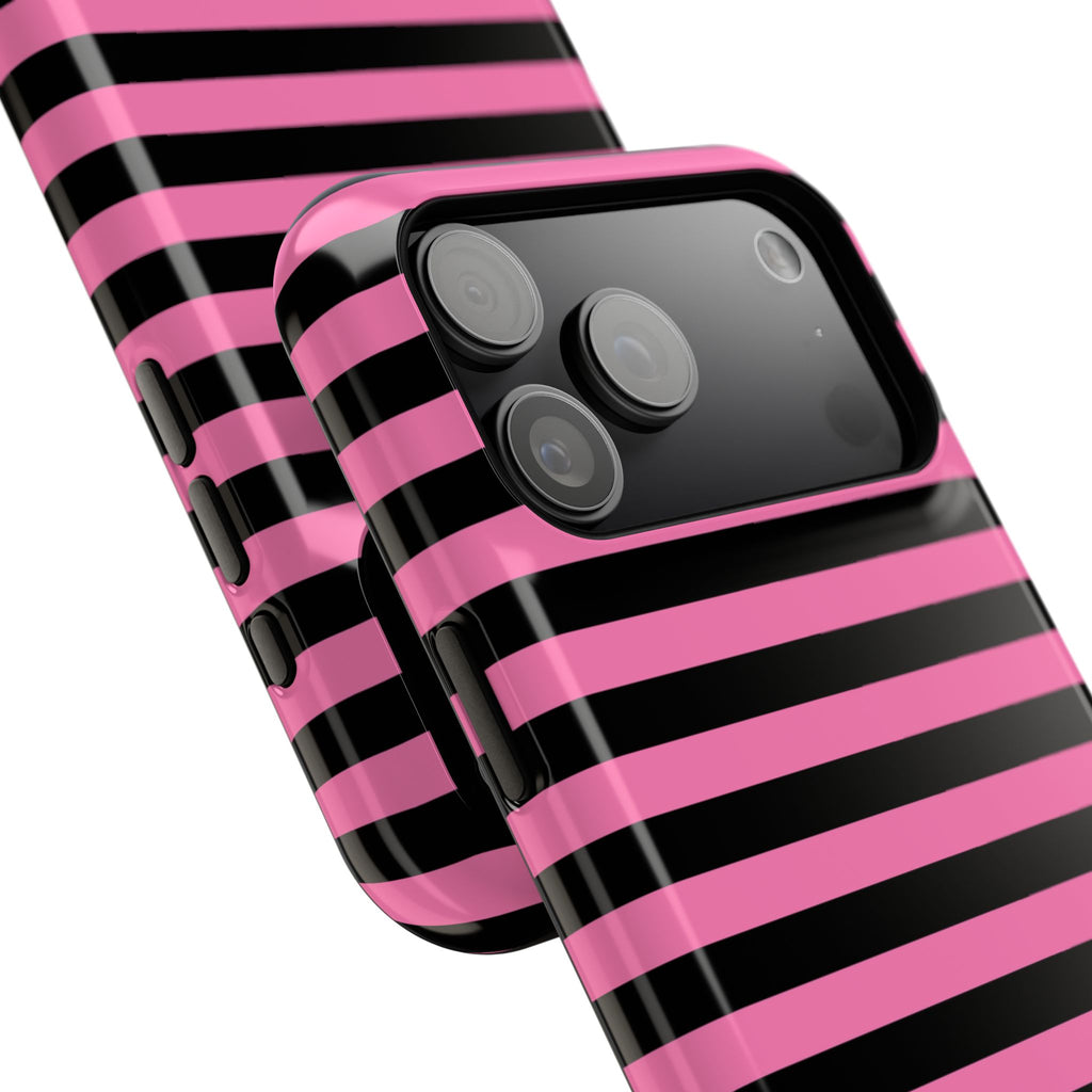 Pink and Black Stripes Tough iPhone Case