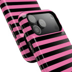 Pink and Black Stripes Tough iPhone Case