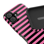 Pink and Black Stripes Tough iPhone Case