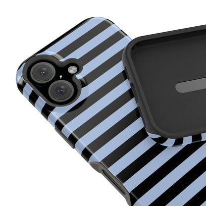 Faded Blue and Black Stripes MagSafe Tough iPhone Case