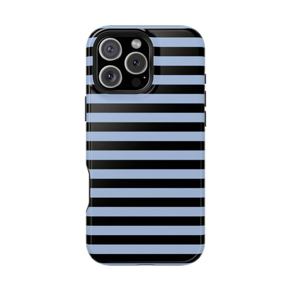 Faded Blue and Black Stripes MagSafe Tough iPhone Case