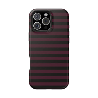 Burgundy and Black Stripes MagSafe Tough iPhone Case