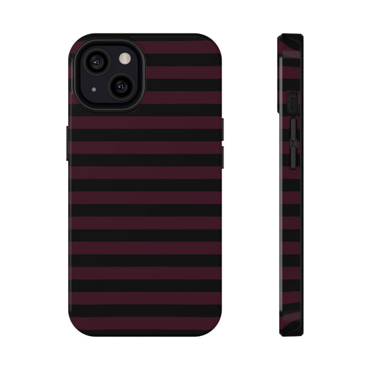 Burgundy and Black Stripes MagSafe Tough iPhone Case