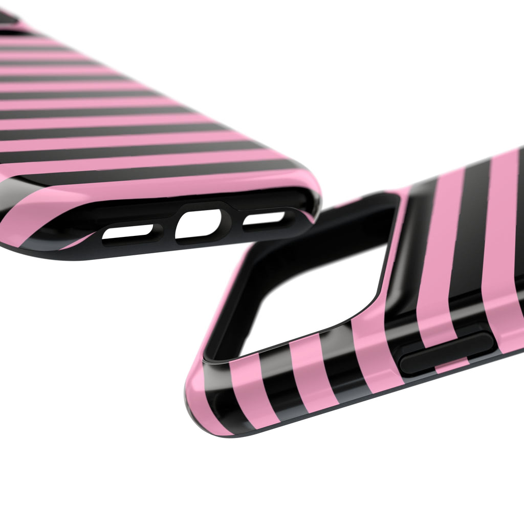 Light Pink and Black Stripes Tough iPhone Case