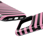 Light Pink and Black Stripes Tough iPhone Case