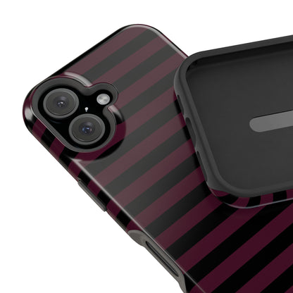 Burgundy and Black Stripes MagSafe Tough iPhone Case