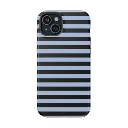 Faded Blue and Black Stripes MagSafe Tough iPhone Case