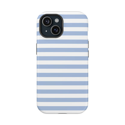 White and Blue Stripes MagSafe Tough iPhone Case